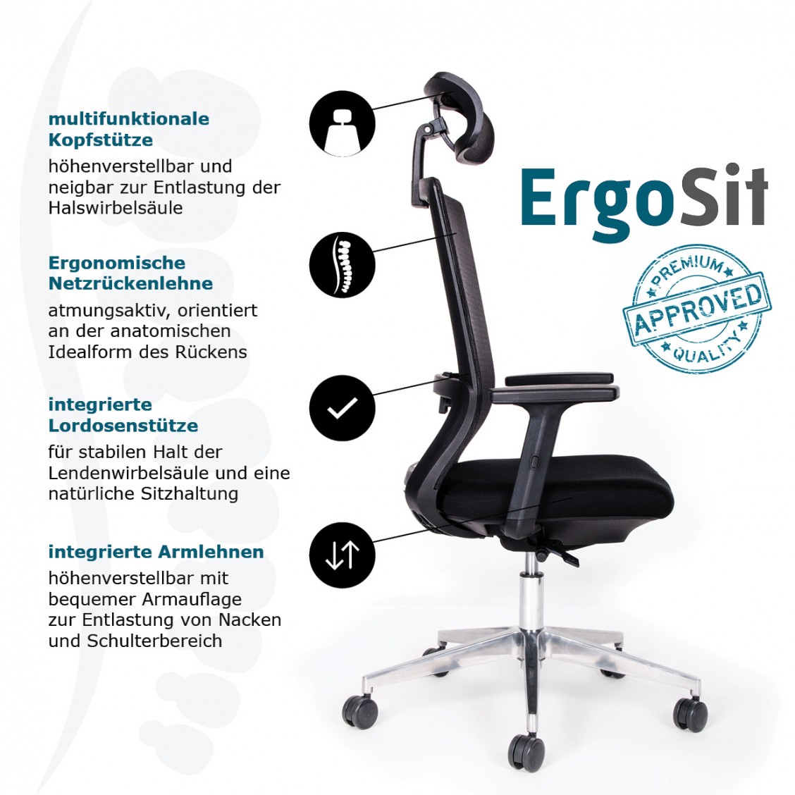ErgoSit ergonomischer Bürostuhl mit Armlehnen und Kopfstütze